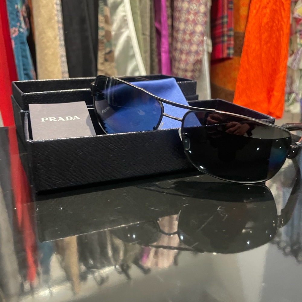 PRADA Men's Aviator Sunglasses Gunmetal Double Bridge + Box
